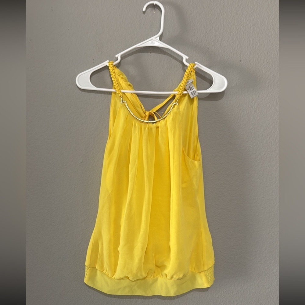 Cache Vibrant Yellow Sleeveless Tank Top with Strappy Neckline gold neck band